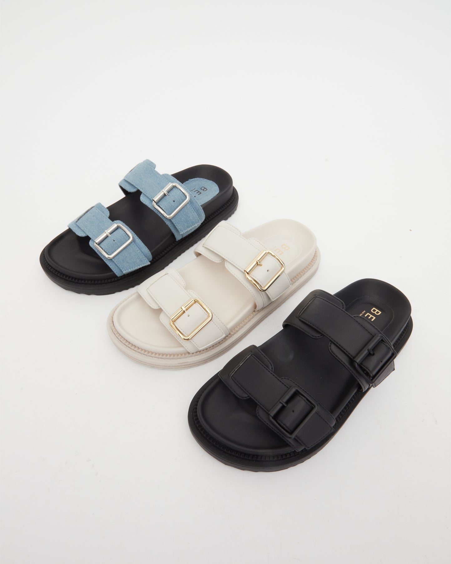 MIDTOWN Feature Buckle Footbed Slides