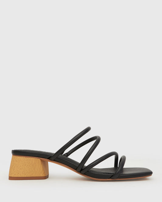 HALLIE Low Wooden Block Heel Mules