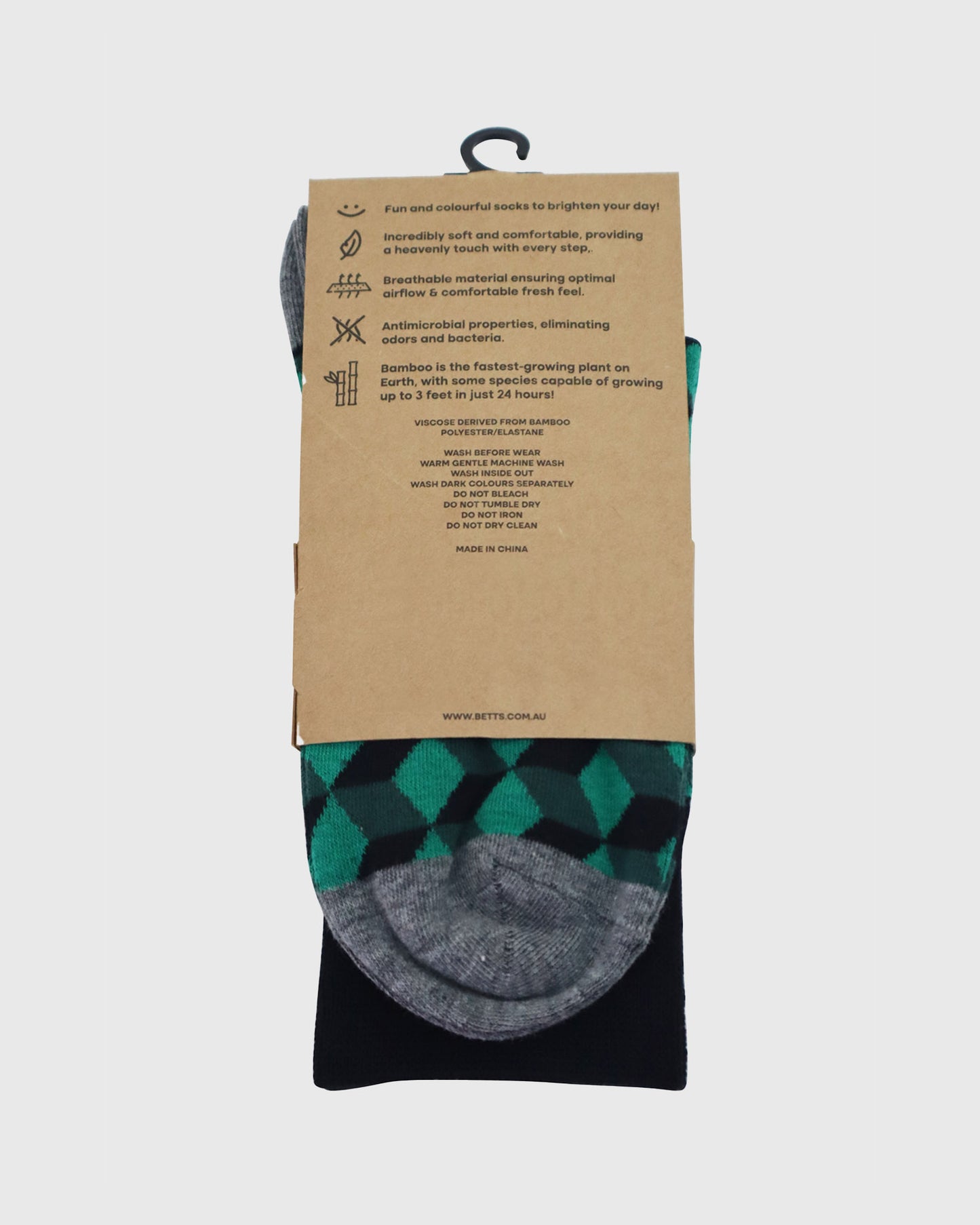 MENS GREEN/BLACK BAMBOO SOCKS S/M