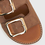 HUNTER JUNIOR Buckle Detail Leather Slides