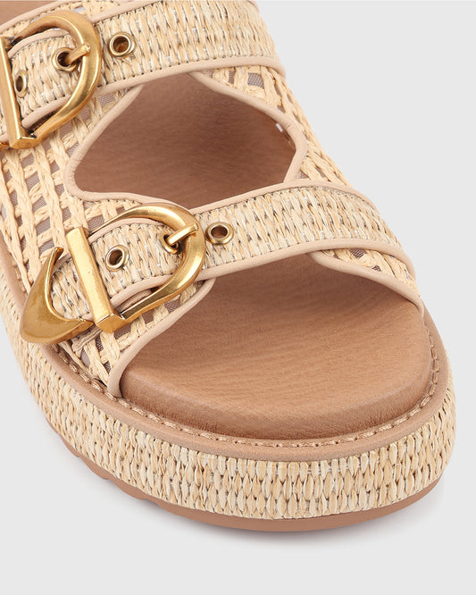 PRE-ORDER VACAY Raffia Platform Slide Sandals